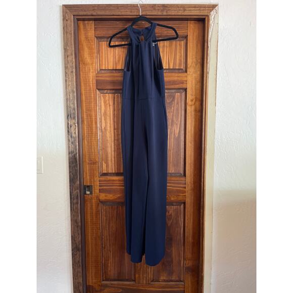 Julia Jordan Twist halter style wide leg jumpsuit Navy size 6 - Picture 2 of 7